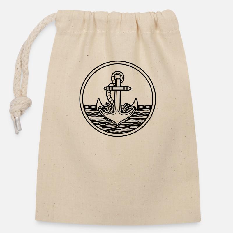 Anker Boot Schiff Nautik - Verschließbarer Geschenkbeutel aus Baumwolle (14x20cm) - Natur