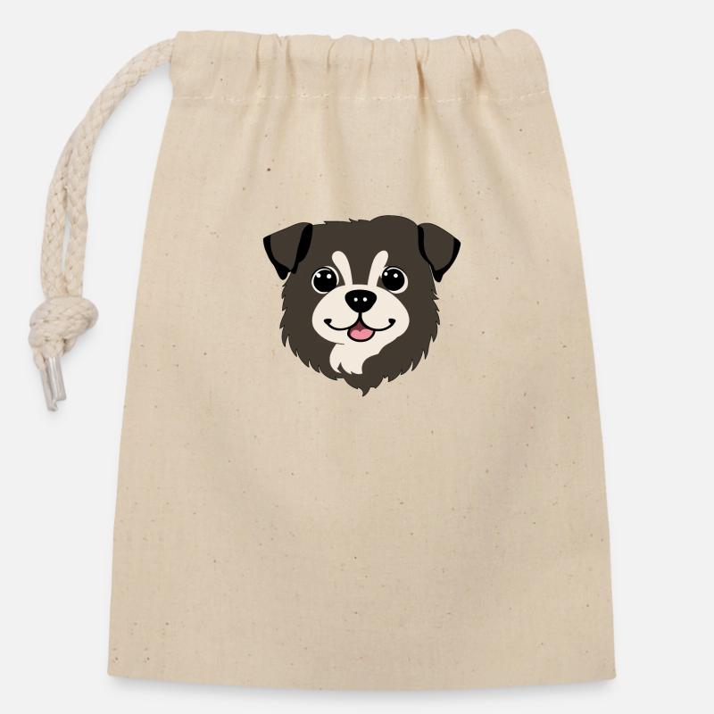 Chien mignon - Sac cadeau en coton avec cordon (14 x 20 cm) - nature