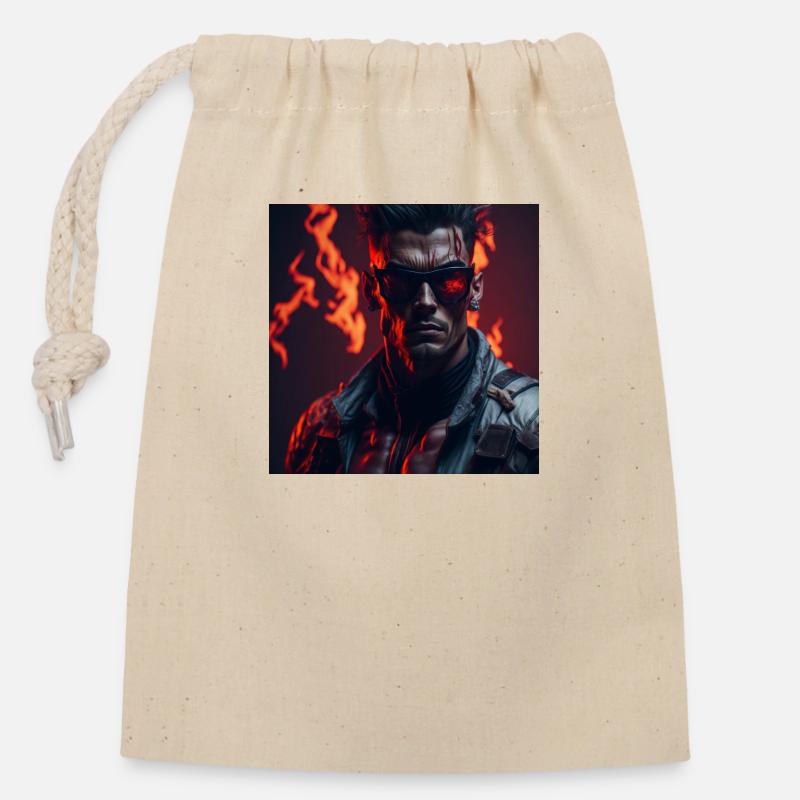 Pompier - Sac cadeau en coton avec cordon (14 x 20 cm) - nature