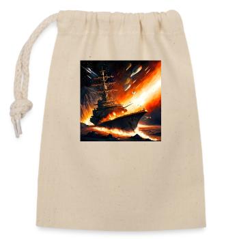 Battle ship in space volcano - Closable cotton gift bag (14x20cm) - nature - Front