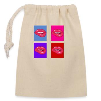 Retro-Lippen - Verschließbarer Geschenkbeutel aus Baumwolle (14x20cm) - Natur - Vorne