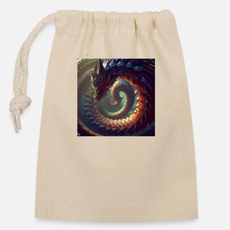 Le Dragon de l’Infini - Sac cadeau en coton avec cordon (14 x 20 cm) - nature