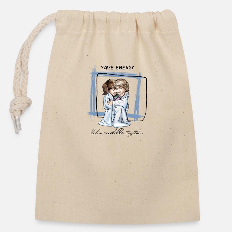 Laissez-les câliner ensemble - Sac cadeau en coton avec cordon (14 x 20 cm) - nature