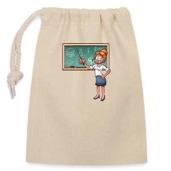 Cartoon Female Teacher - Closable cotton gift bag (14x20cm) - nature - Front