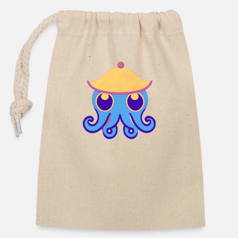 Cute Octopus - Closable cotton gift bag (14x20cm) - nature