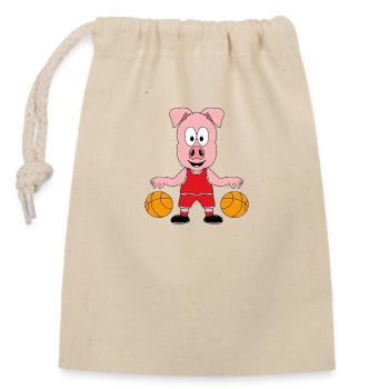SPORT - BASKETBALL - SCHWEIN - TIER - BALLSPORT - Verschließbarer Geschenkbeutel aus Baumwolle (14x20cm) - Natur - Vorne