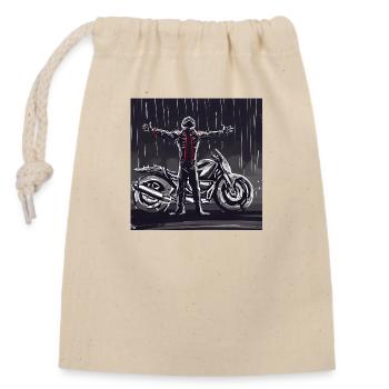 Motorrad Bleistiftzeichnung - Verschließbarer Geschenkbeutel aus Baumwolle (14x20cm) - Natur - Vorne