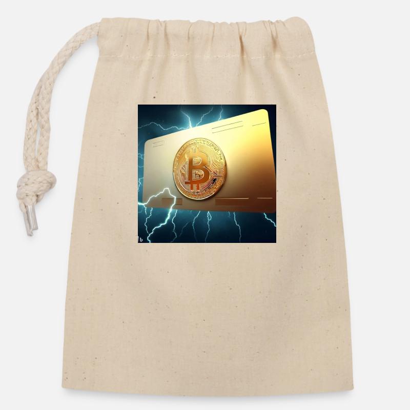 Carte Bitcoin en or - Sac cadeau en coton avec cordon (14 x 20 cm) - nature