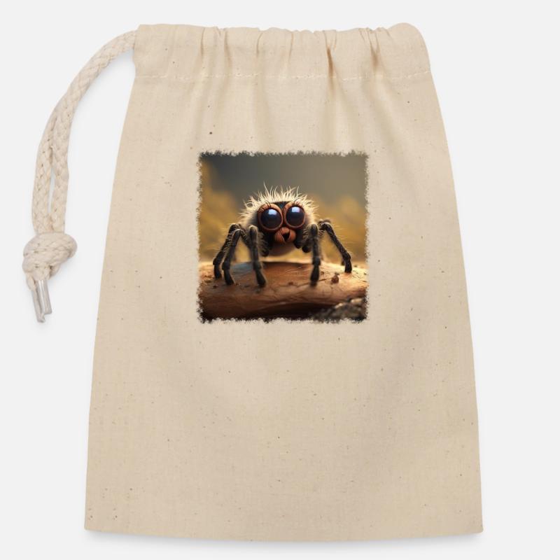 Araignée mignonne - Sac cadeau en coton avec cordon (14 x 20 cm) - nature
