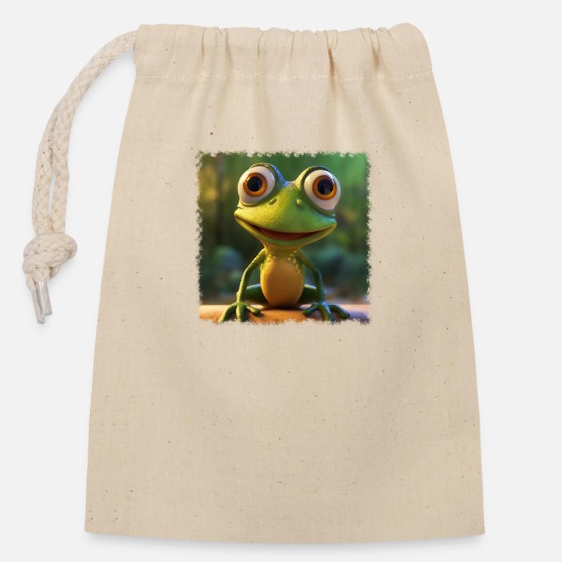 Kleiner Frosch - Verschließbarer Geschenkbeutel aus Baumwolle (14x20cm) - Natur