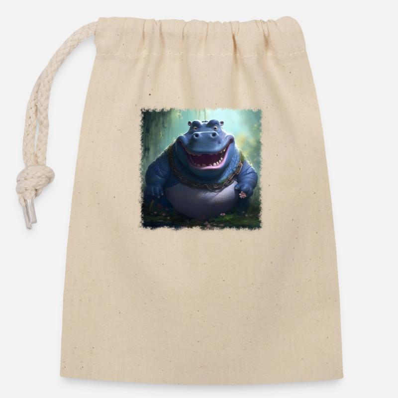 Hippopotame cool - Sac cadeau en coton avec cordon (14 x 20 cm) - nature