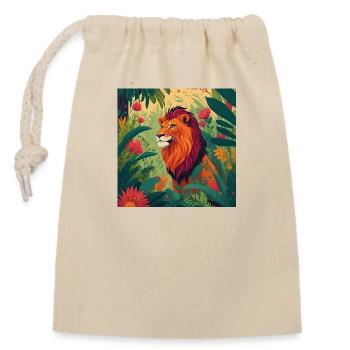 Löwe Jungle - Verschließbarer Geschenkbeutel aus Baumwolle (14x20cm) - Natur - Vorne