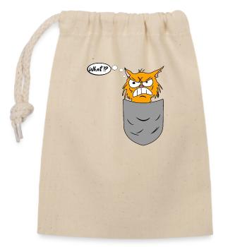 ärgerliche Katze in Brusttasche - Verschließbarer Geschenkbeutel aus Baumwolle (14x20cm) - Natur - Vorne