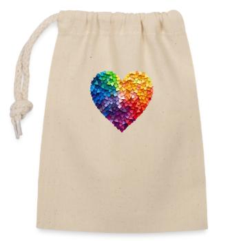 Regenbogen Herz - Verschließbarer Geschenkbeutel aus Baumwolle (14x20cm) - Natur - Vorne