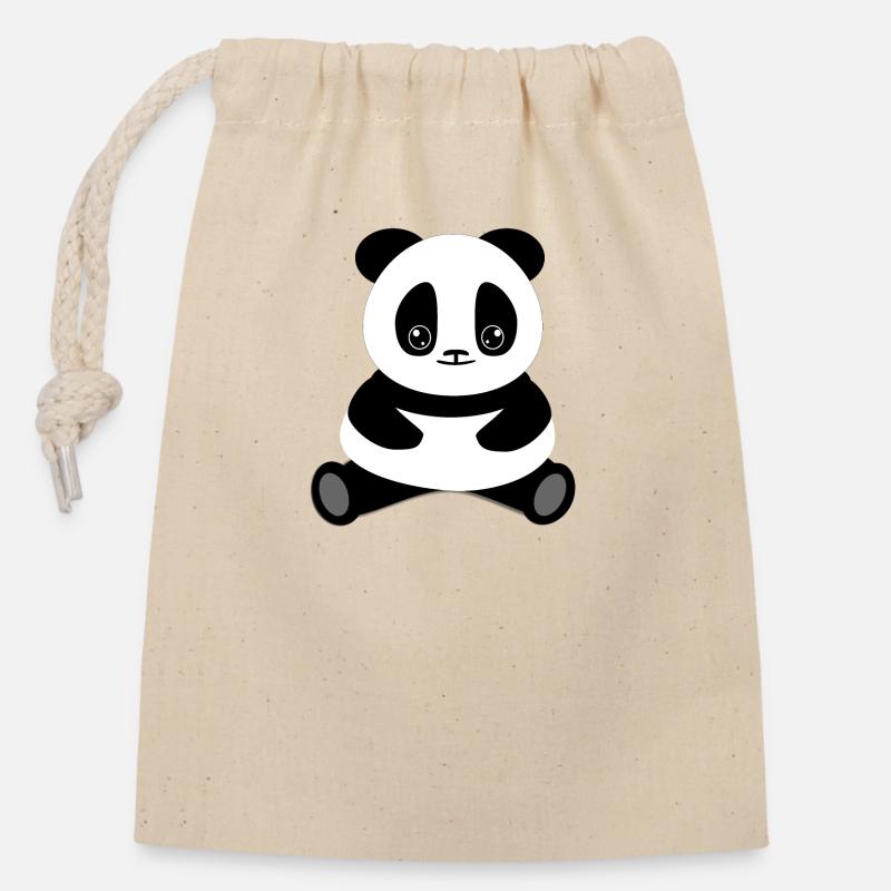 Panda mignon - Sac cadeau en coton avec cordon (14 x 20 cm) - nature