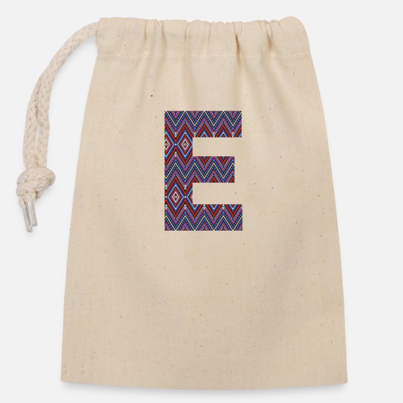 Monogram Letter E- boho colorful design - Closable cotton gift bag (14x20cm) - nature