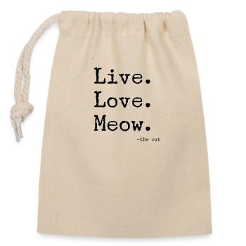 Live Love Meow - Verschließbarer Geschenkbeutel aus Baumwolle (14x20cm) - Natur - Vorne