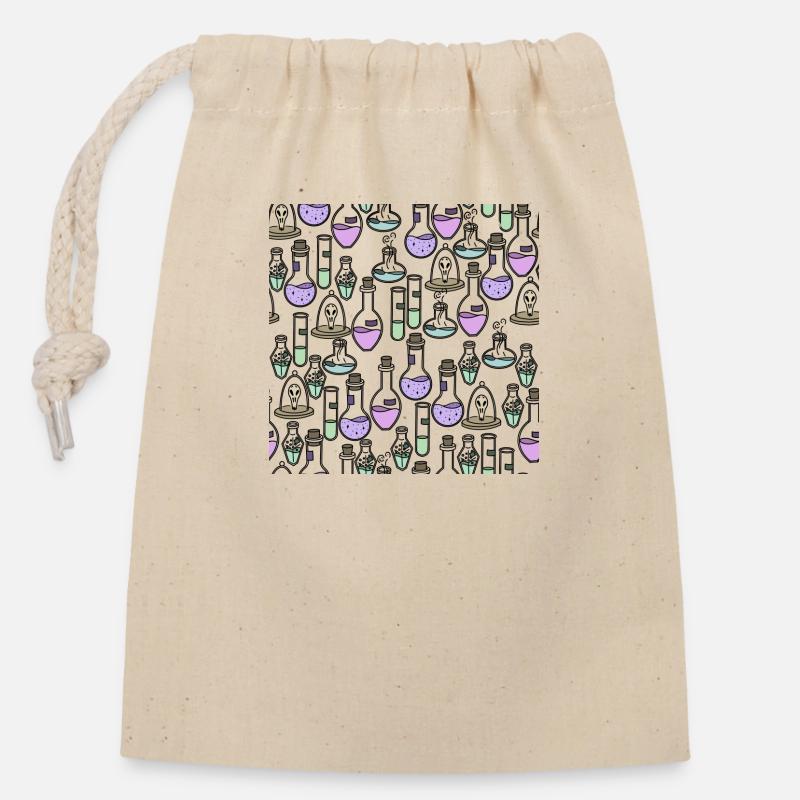 Magic potion bottles pattern - Closable cotton gift bag (14x20cm) - nature
