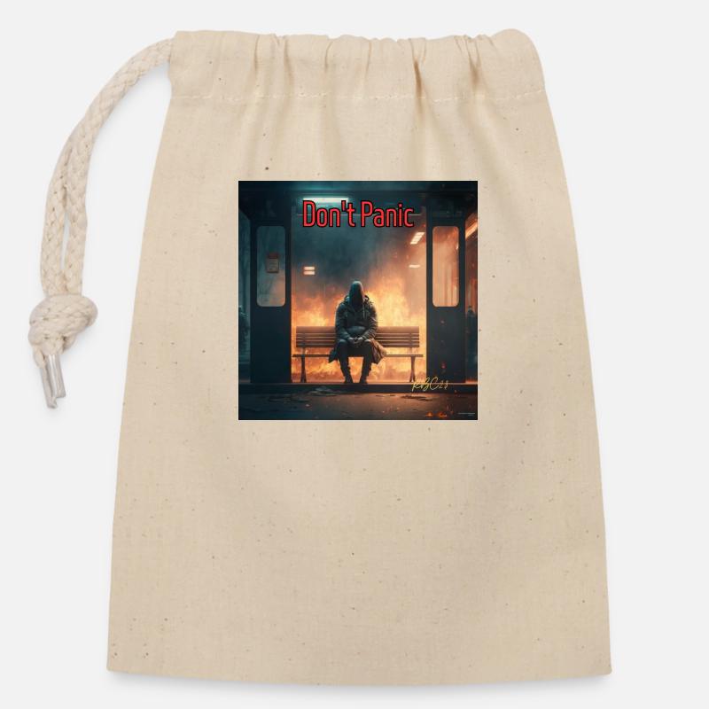 Don t Panic - Sac cadeau en coton avec cordon (14 x 20 cm) - nature