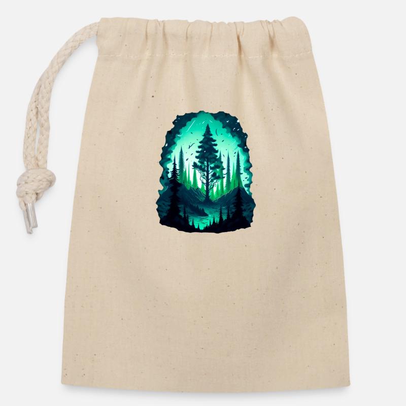 Forêt magique - Sac cadeau en coton avec cordon (14 x 20 cm) - nature