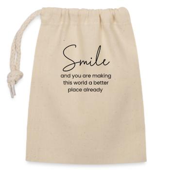 Smile and make the world a little better - Closable cotton gift bag (14x20cm) - nature - Front