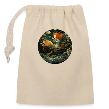 carp and red-haired girl - Closable cotton gift bag (14x20cm) - nature - Front