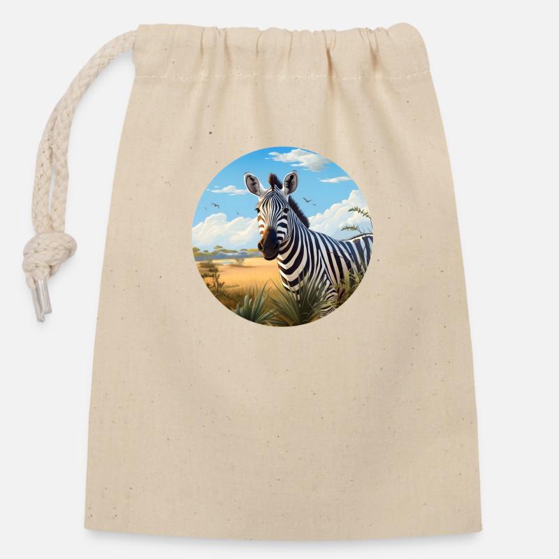 Zebra in Savanne - Verschließbarer Geschenkbeutel aus Baumwolle (14x20cm) - Natur