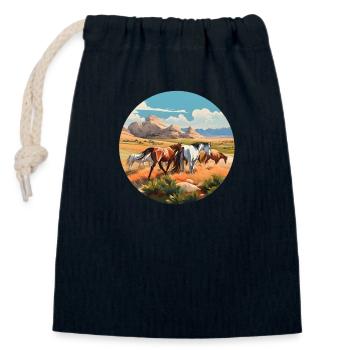 Troupeau de chevaux - Sac cadeau en coton avec cordon (14 x 20 cm) - bleu marine - Devant