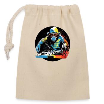 Dj monkey - Closable cotton gift bag (14x20cm) - nature - Front