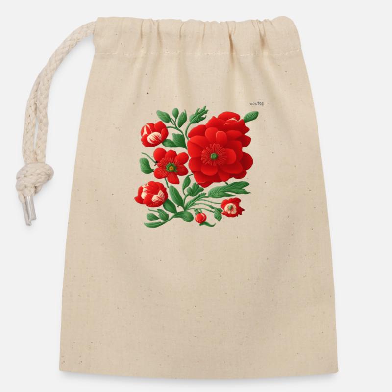 Folk art composition #10 - Closable cotton gift bag (14x20cm) - nature