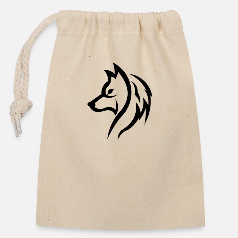 Wolf - Verschließbarer Geschenkbeutel aus Baumwolle (14x20cm) - Natur