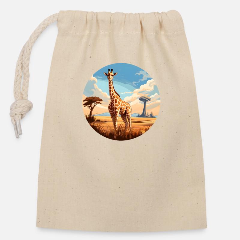 Giraffe - Closable cotton gift bag (14x20cm) - nature