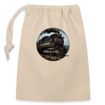 Train Life : Le train de l'histoire - Sac cadeau en coton avec cordon (14 x 20 cm) - nature - Devant