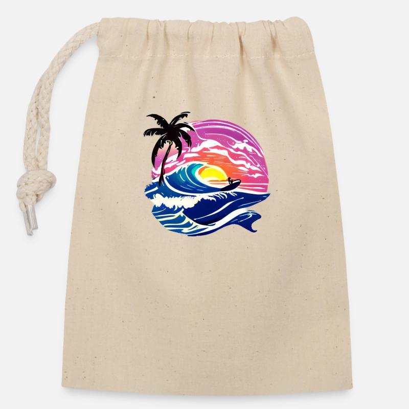 surfer surfer surf surfer planche de surf - Sac cadeau en coton avec cordon (14 x 20 cm) - nature