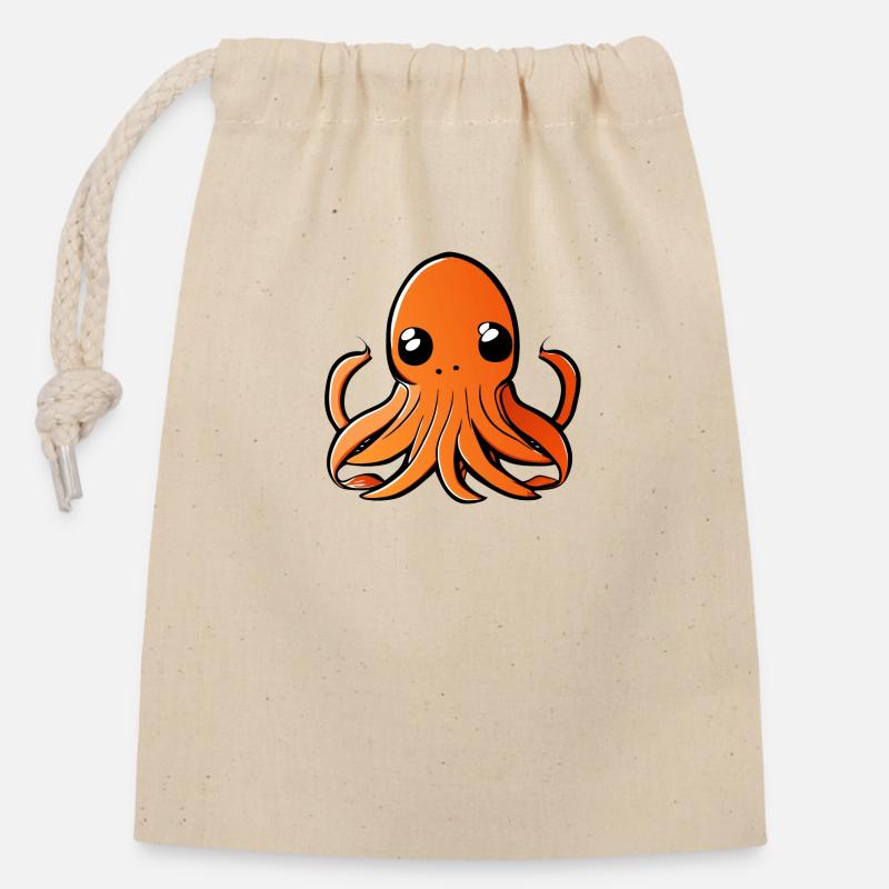 Octupus doux - Sac cadeau en coton avec cordon (14 x 20 cm) - nature