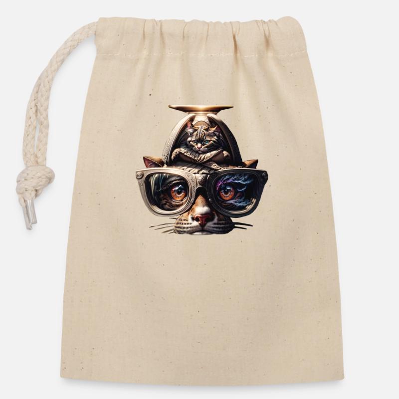 Geekhead-Cat - Closable cotton gift bag (14x20cm) - nature
