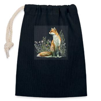 Fox in the meadow - Closable cotton gift bag (14x20cm) - navy - Front
