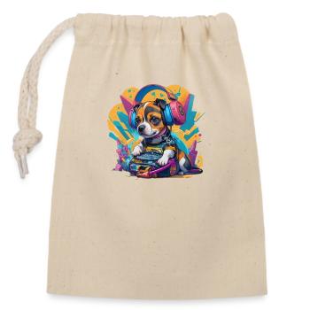DJ Puppy - Closable cotton gift bag (14x20cm) - nature - Front