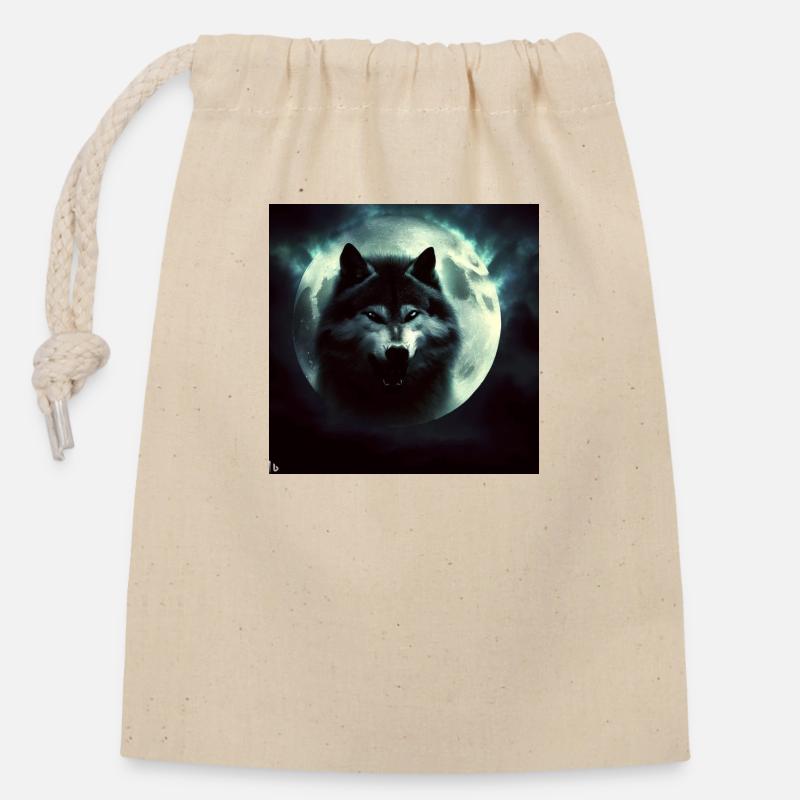 Wolf Moon 3 - Verschließbarer Geschenkbeutel aus Baumwolle (14x20cm) - Natur