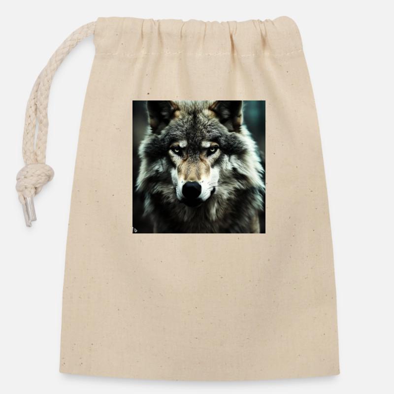 Wolf - Verschließbarer Geschenkbeutel aus Baumwolle (14x20cm) - Natur