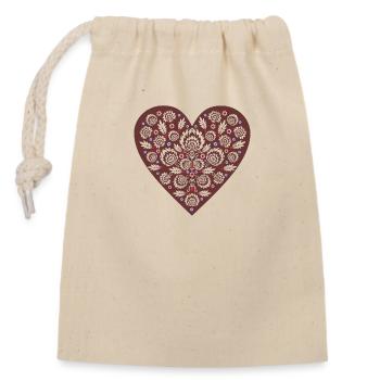 Folk slavic heart - Closable cotton gift bag (14x20cm) - nature - Front