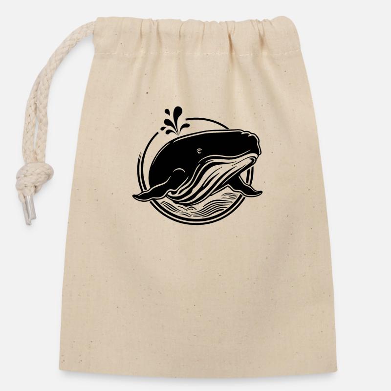 Whale Sea Fish - Closable cotton gift bag (14x20cm) - nature
