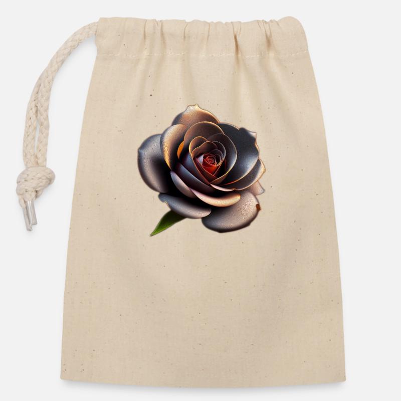 Rose noire - Sac cadeau en coton avec cordon (14 x 20 cm) - nature