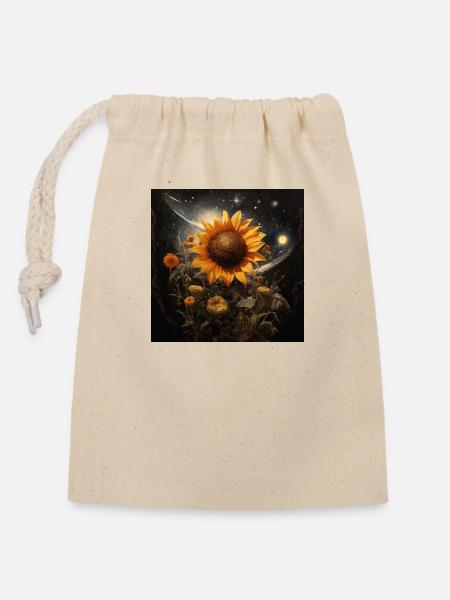 Sonnenblume - Verschließbarer Geschenkbeutel aus Baumwolle (14x20cm) - Natur