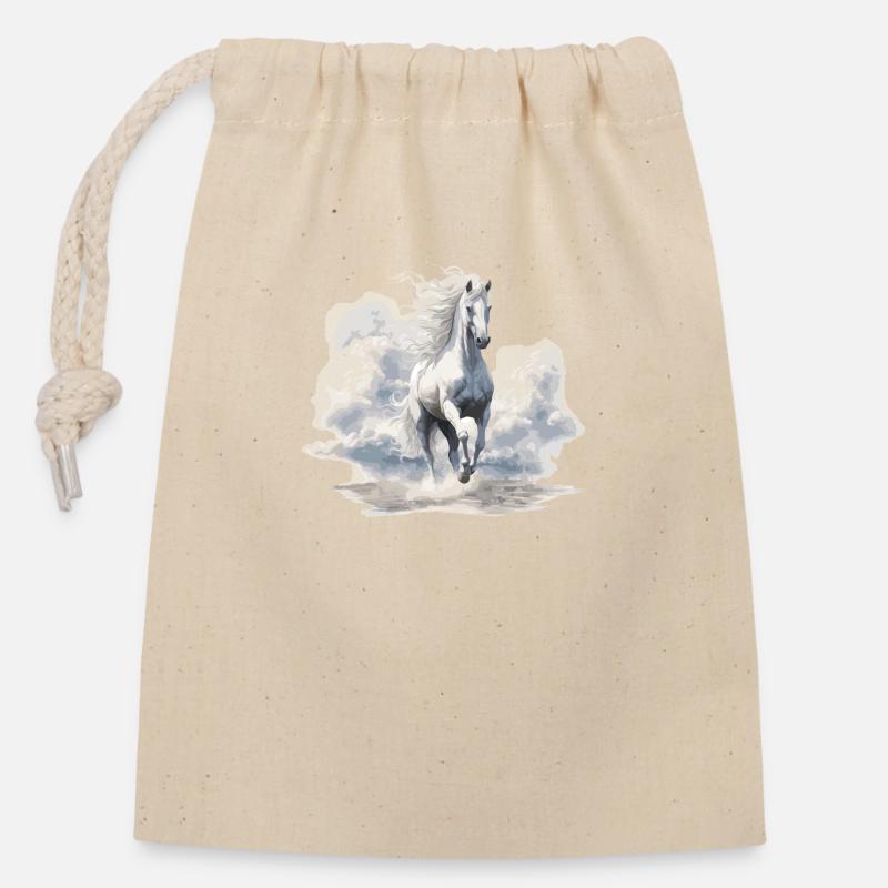 Le cheval blanc dans toute sa splendeur - Sac cadeau en coton avec cordon (14 x 20 cm) - nature