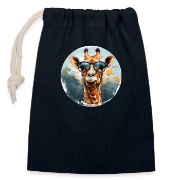 Girafe hipster animale avec des lunettes de soleil drôle - Sac cadeau en coton avec cordon (14 x 20 cm) - bleu marine - Devant