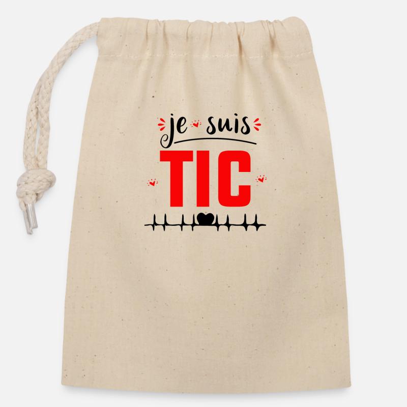 Je Suis TIC -Tic Tac Drôle Cadeau pour les couples - Sac cadeau en coton avec cordon (14 x 20 cm) - nature