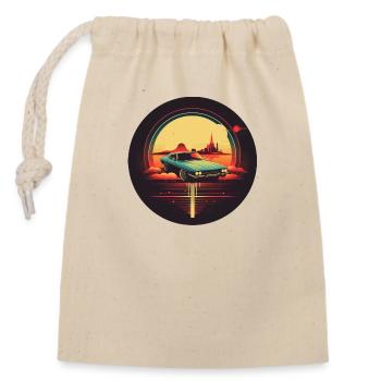 Nostalgie futuriste - Voiture rétro - Sac cadeau en coton avec cordon (14 x 20 cm) - nature - Devant