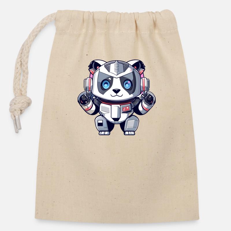Robot Panda - Closable cotton gift bag (14x20cm) - nature