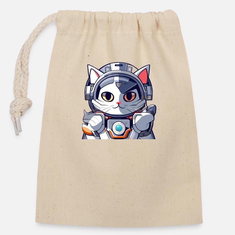 robot cat 1 - Verschließbarer Geschenkbeutel aus Baumwolle (14x20cm) - Natur